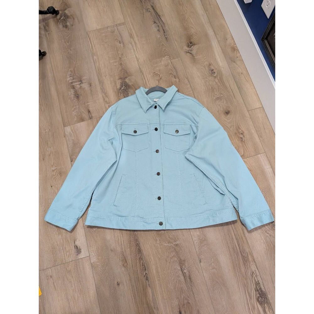 Charter Club Denim Jean Jacket 2X Robins Egg Blue Stretch Button Front Trucker